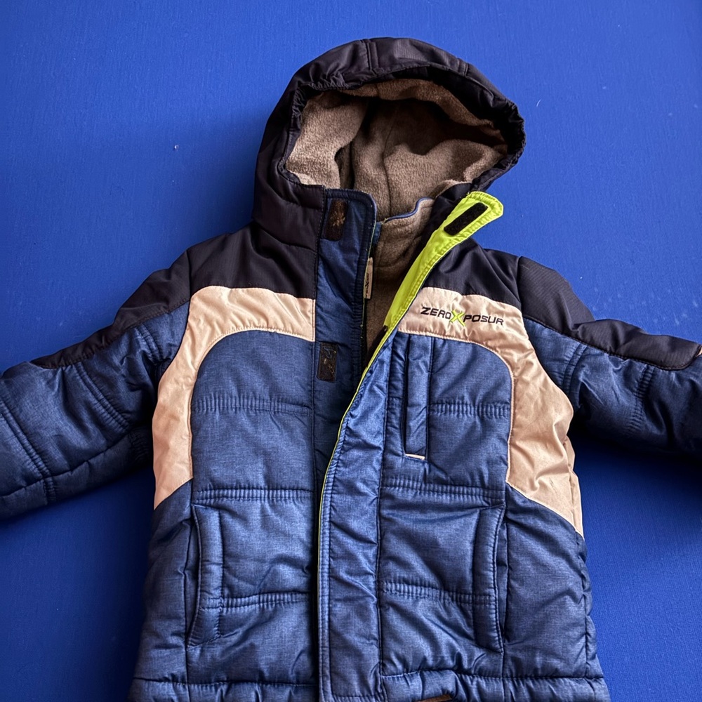Infant ZeroXposur Navy and Beige Hooded Jacket size 2 T